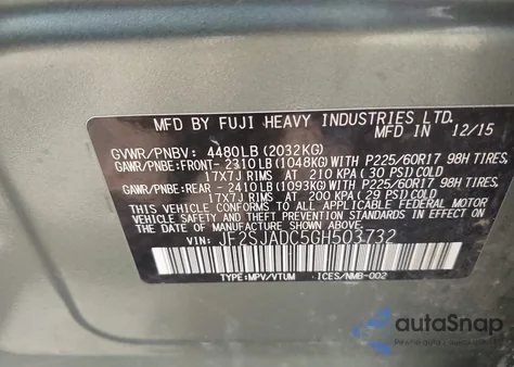 2016 Subaru Forester 2.5I Premium из США, поврежденный, VIN JF2SJADC5GH503732